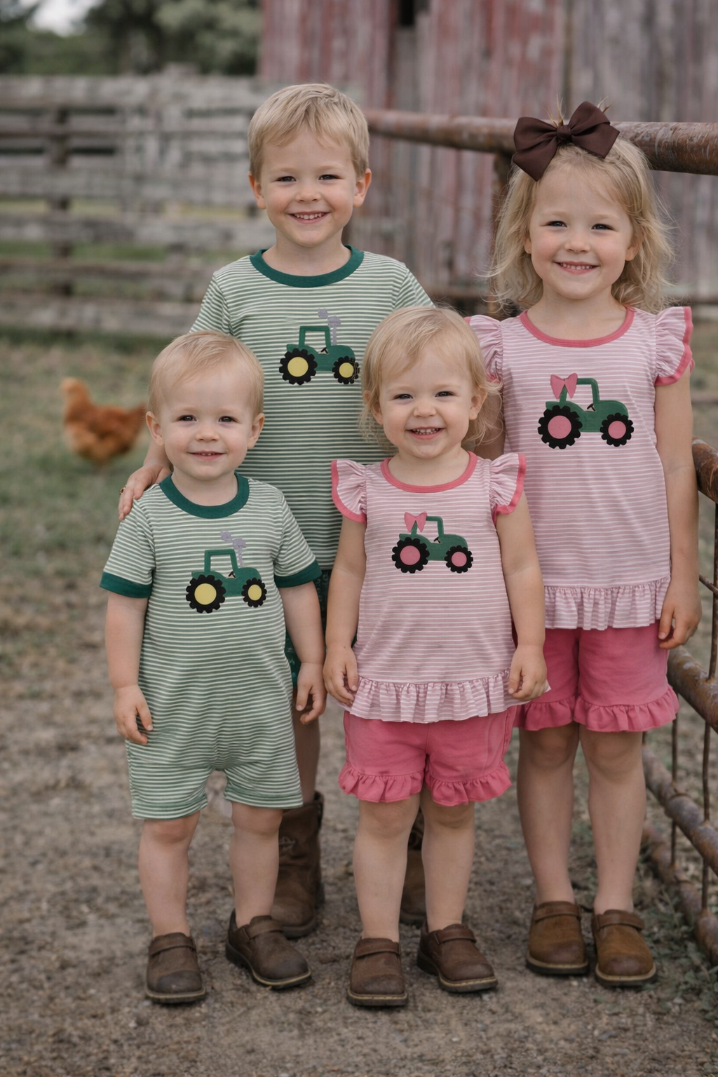 Green Striped Tractor Romper