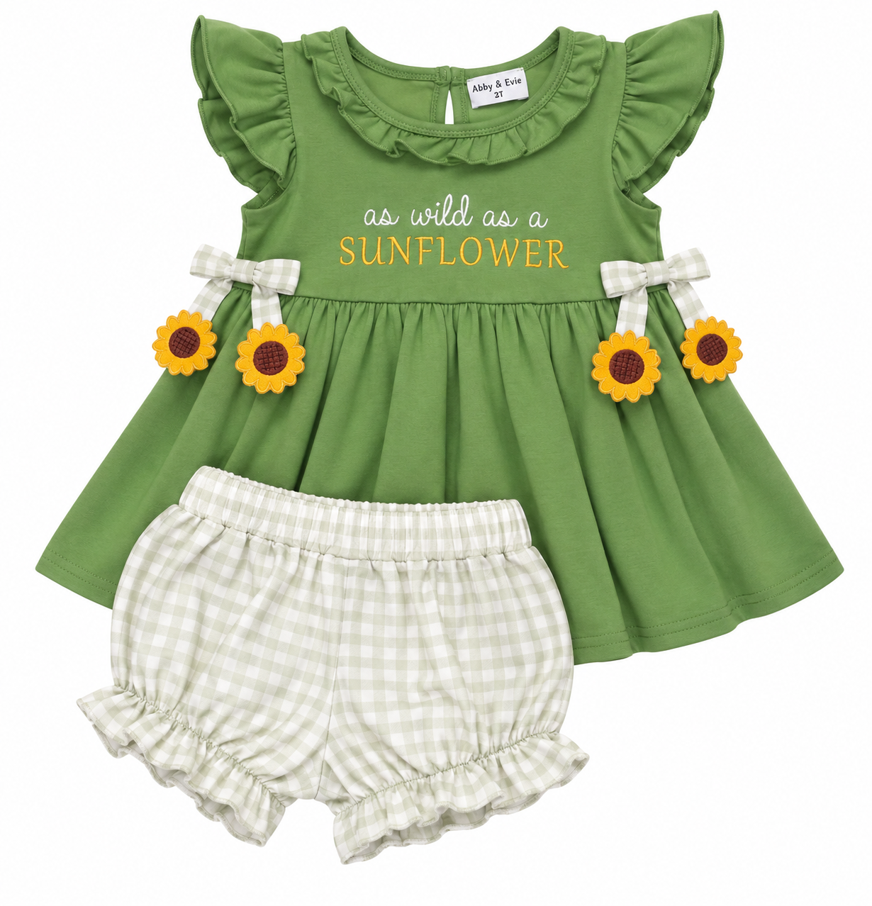 Sunflower Appliqué Bow Diaper Set
