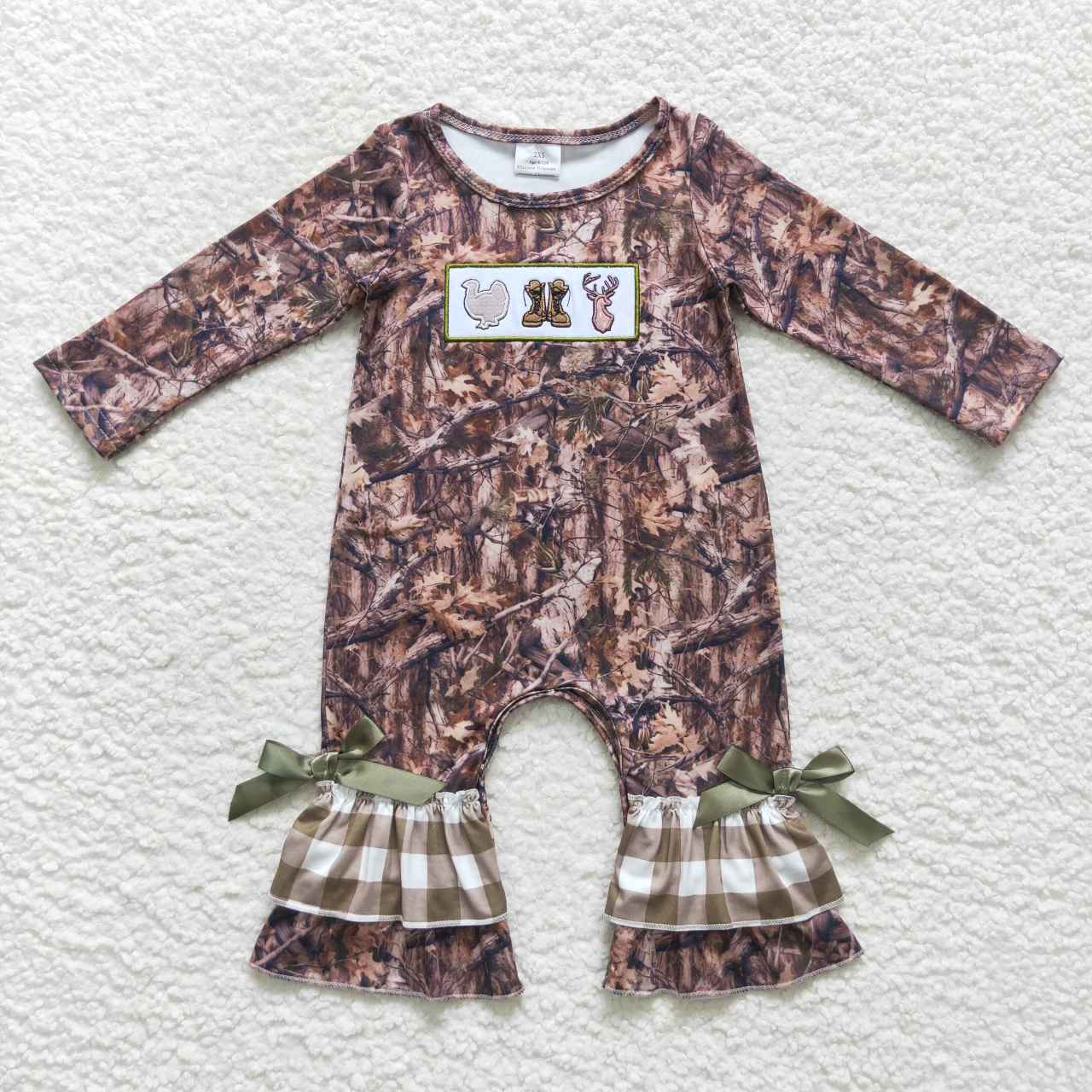 Camo Turkey Embroidered Ruffle Romper