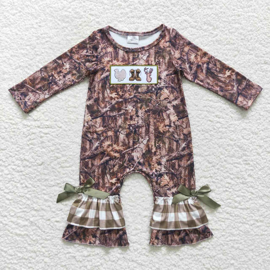 Camo Turkey Embroidered Ruffle Romper