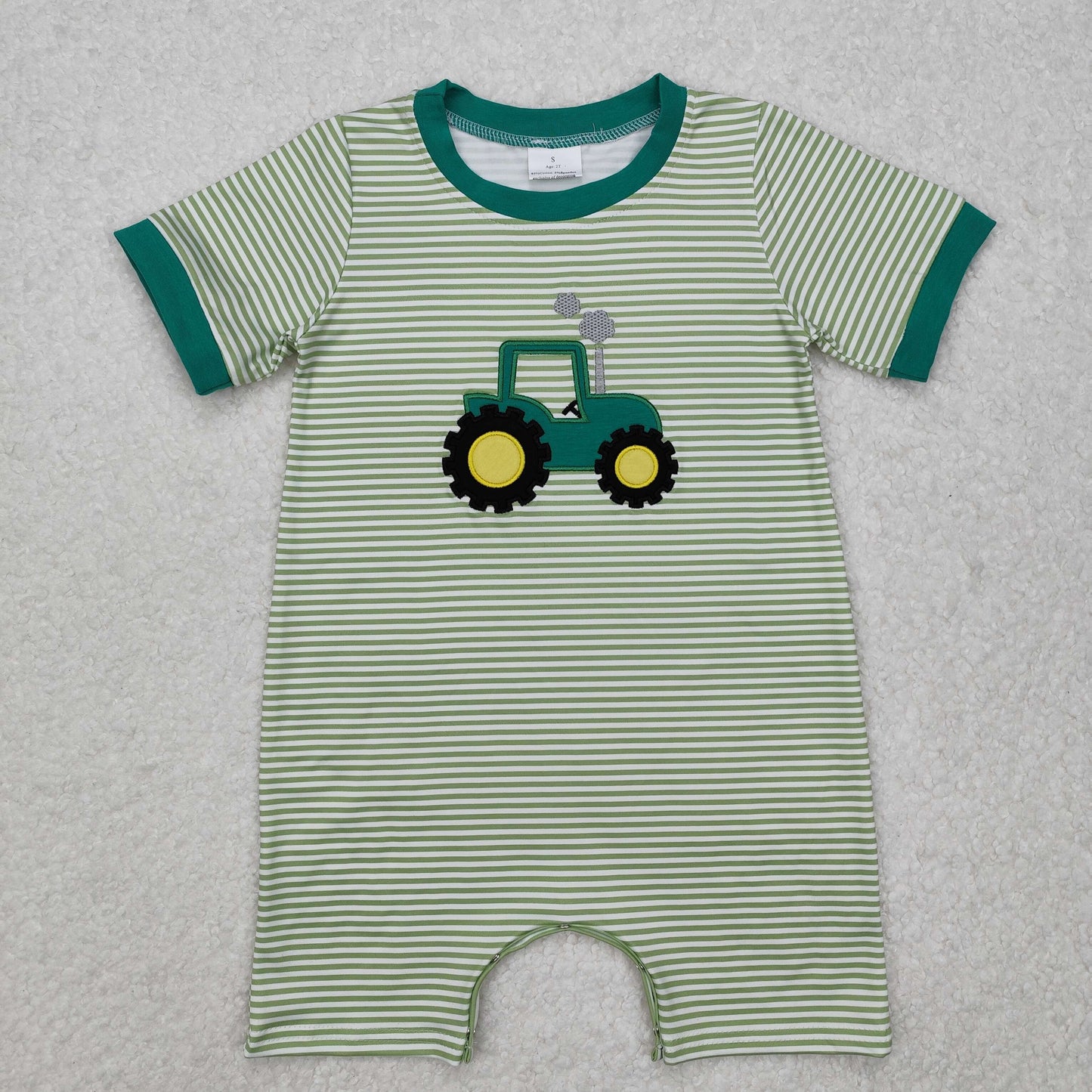 Green Striped Tractor Romper