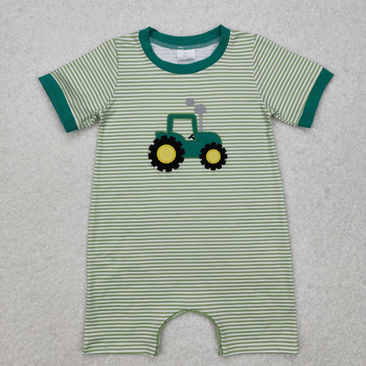 Green Striped Tractor Romper