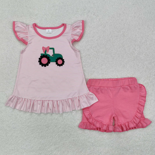 Pink Striped Tractor Set