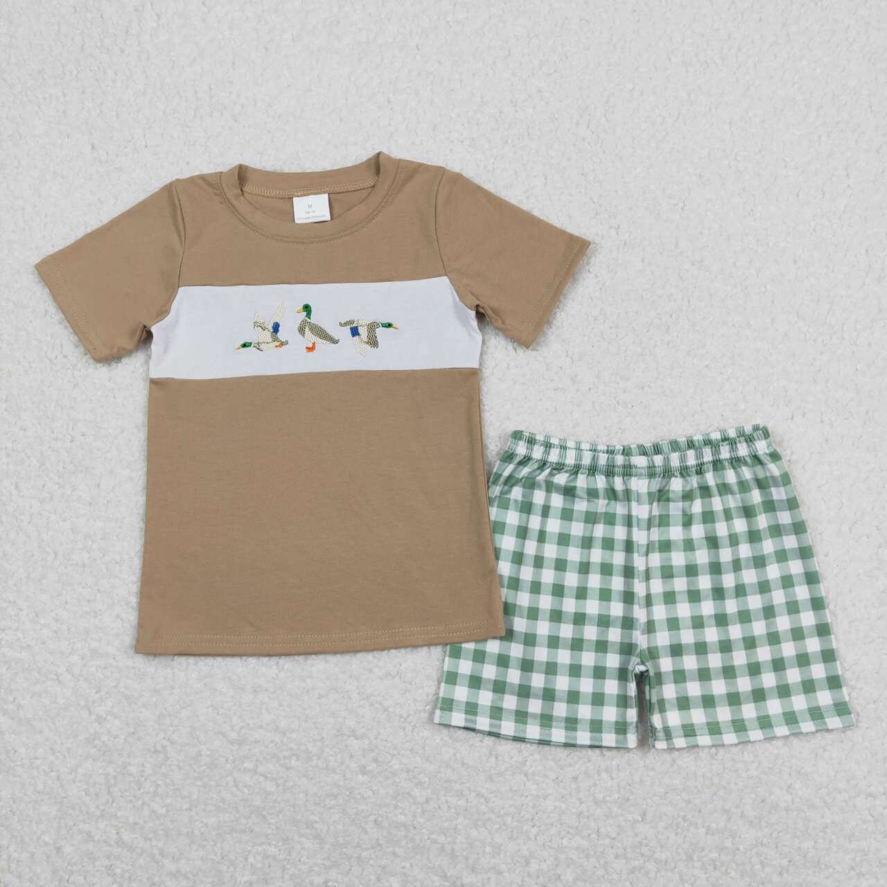 Green Gingham Mallard Boy Short Set