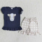 Navy Cow Ruffle Short Set